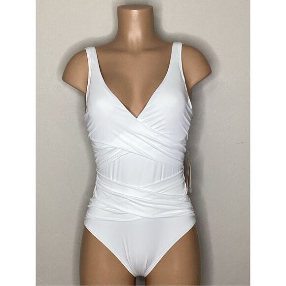 New. Tommy Bahama white cross front swimsuit. Size 8. Retail $140 - Picture 2 of 10